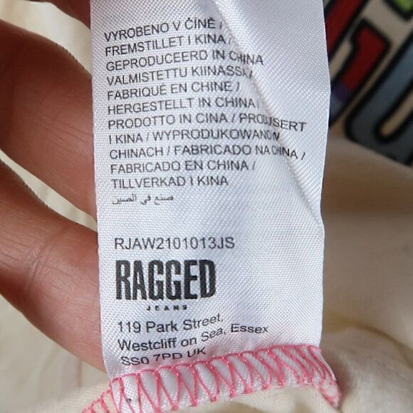 RAGGED JEANS PINK & IVORY CROPPED SHORT SLEEVE BASEBALL LOGO SHIRT SIZE MED - Picture 4 of 7